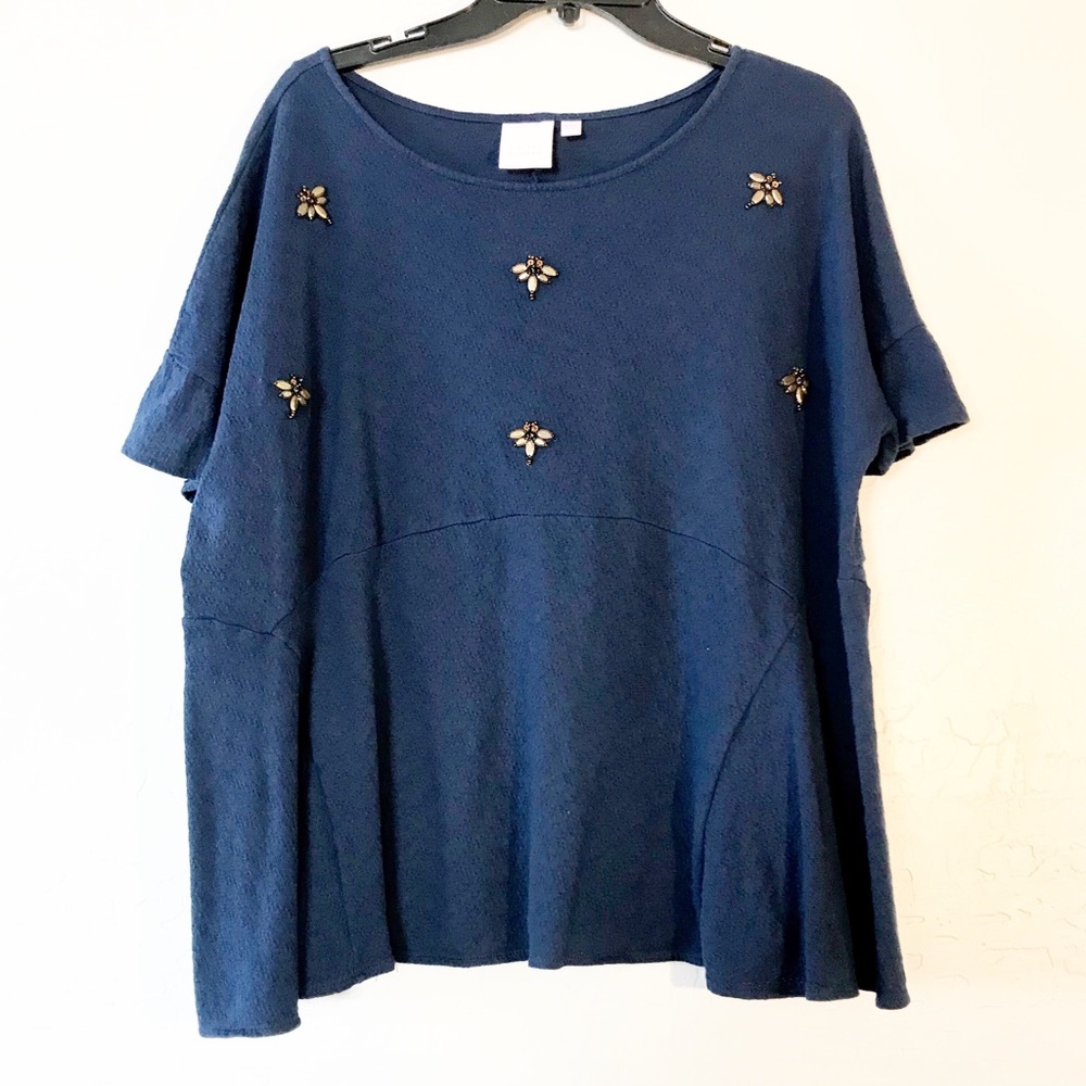 Lauren Conrad Navy Dragonfly Flutter Sleeve Top